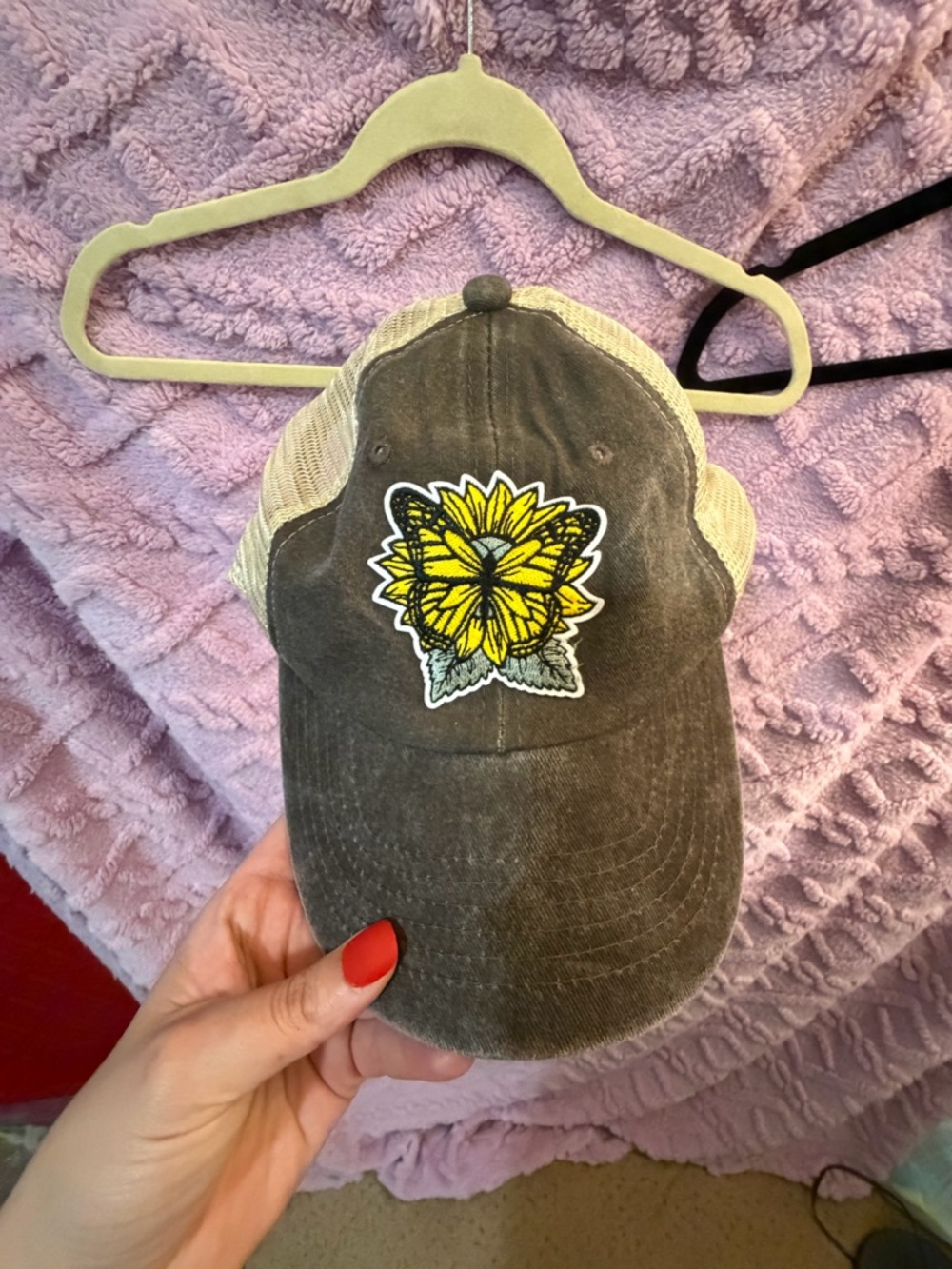 Yellow Sunflower Patch baseball Hat - Taupe & Cream